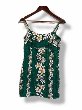 Vintage Hawaiian Sundress Jade Fashions Green Hibiscus Made in Hawaii Size S